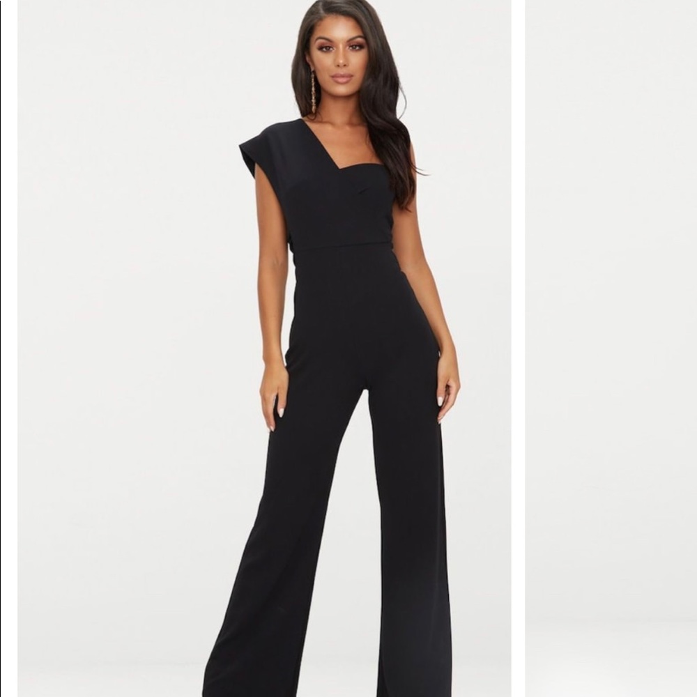 Black Drape One Shoulder Jumpsuit
